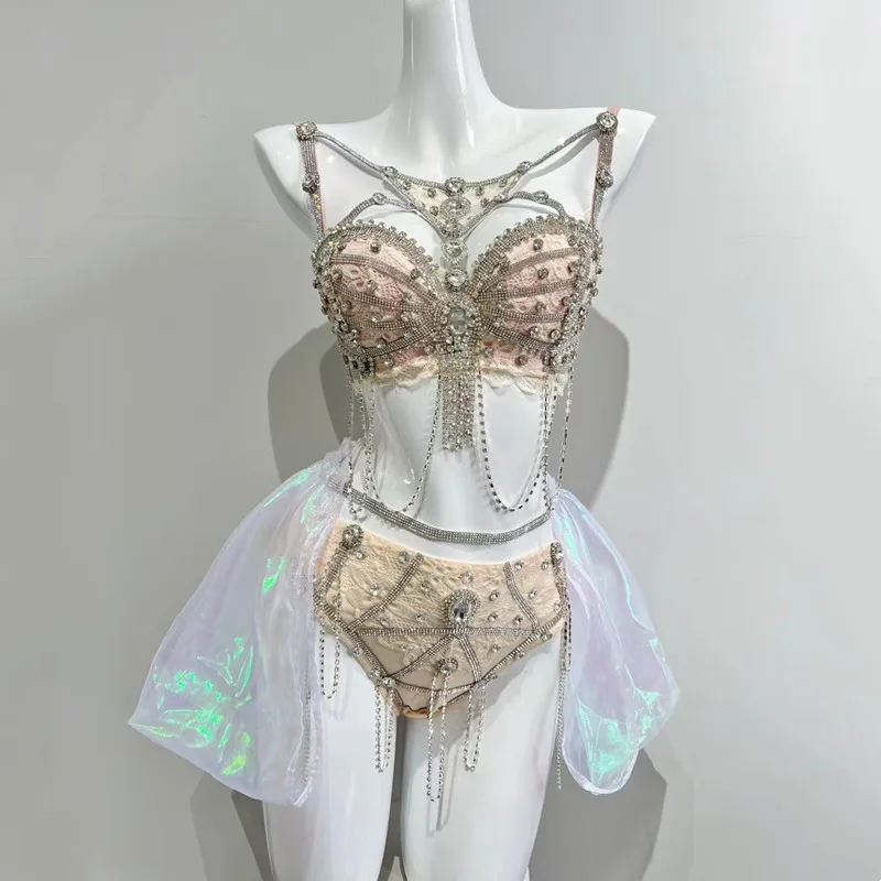 

Sexy Club Party Show Rhinestones Bikini Pole Dance Costume Shining Music Festival Clothing Nightclub Performance Rave Outfits