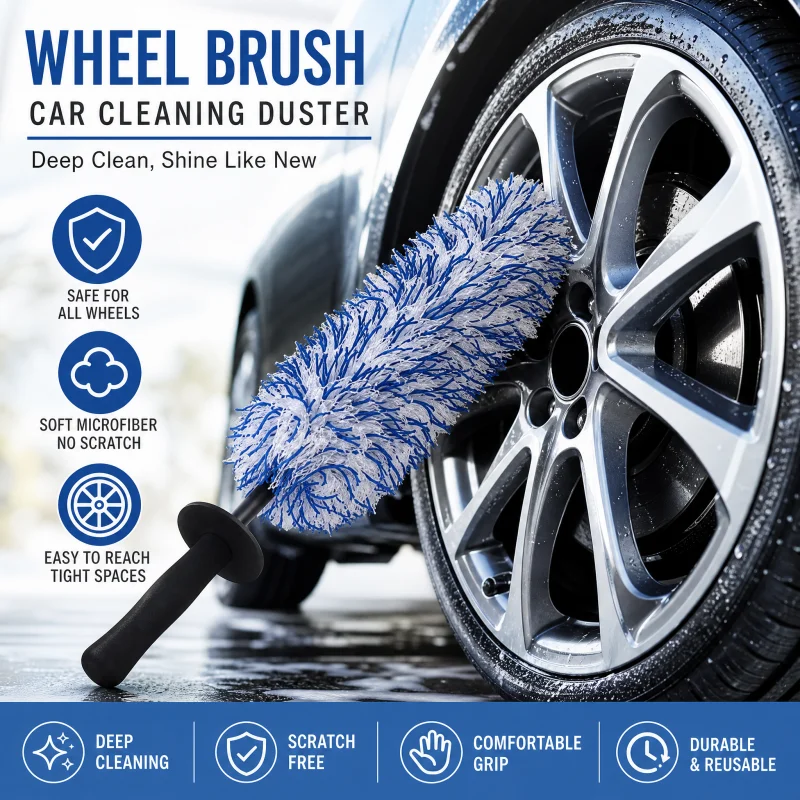 1/2Pcs Microfiber Car Wheel Hub Clean Brush Kit Tire Rim Dust Removal Tools Cars Wash Brushes with Long Handle for Auto Cleaning