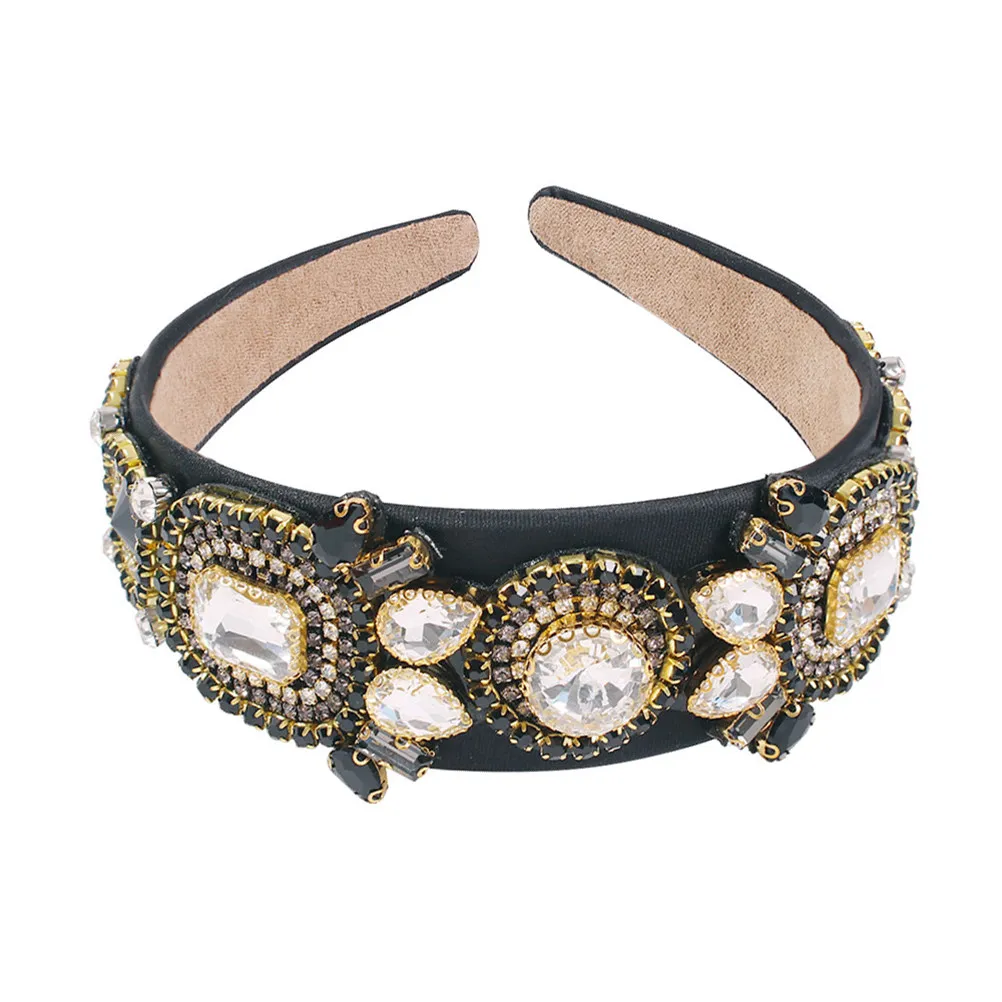 1Pcs Glass Rhinestone Headband Wide Vintage Hair Hoop White Elegant Accessory Fashion Headband for Party Hair