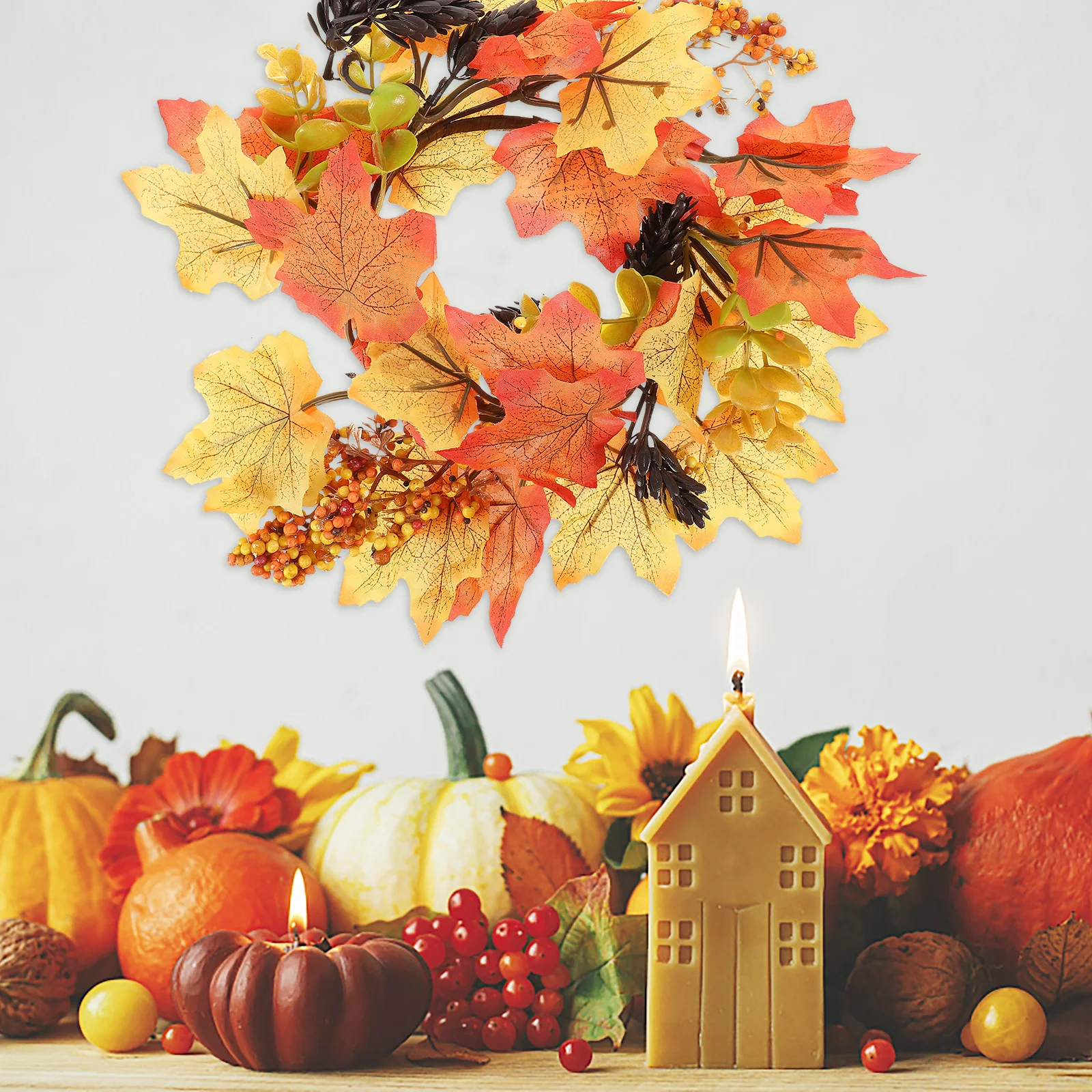

Maple Leaves Thanksgiving Wreath Fall Front Door Hanging Autumn Harvest Festival Rustic Wall Decor Party Garland