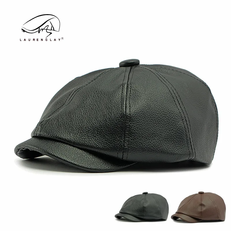 Męski kapelusz w stylu vintage o ośmiokątnym kształcie, czapka z daszkiem ze skóry PU zapewniająca ciepło, unikalny beret w stylu retro na jesień i zimę.