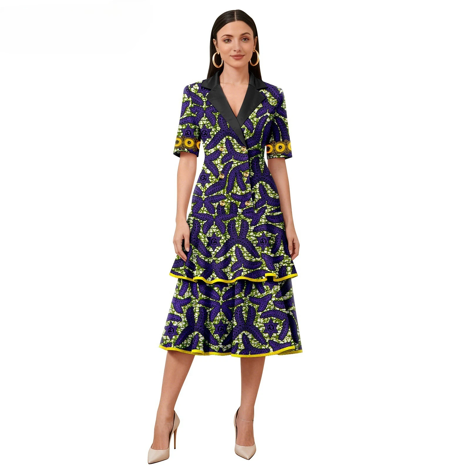 

2026 New Model - Best-selling African Ethnic Print Batik Cotton Large-Sized Fashion Women's Dress
