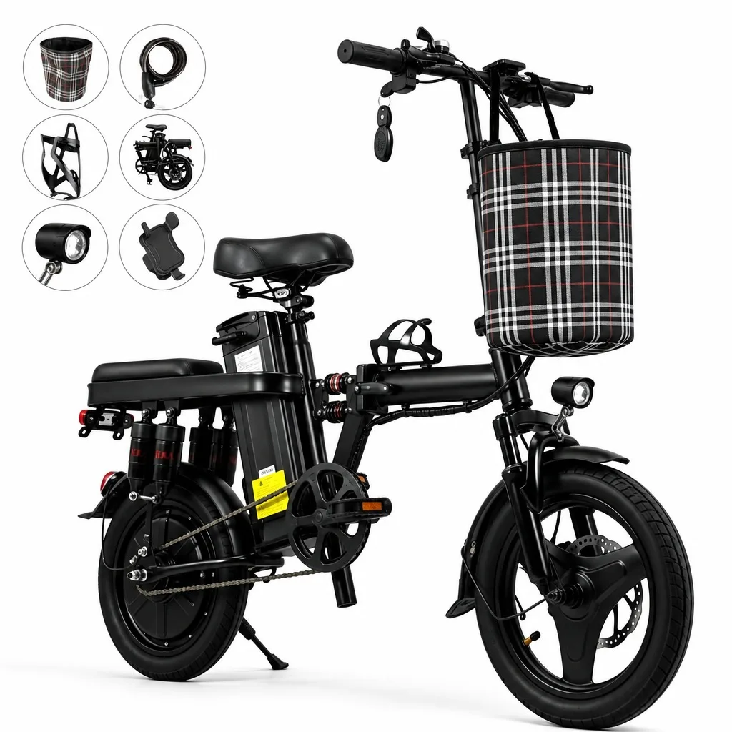 Adult Electric Bicycle 8 Shock Absorbers 14" Tires 500W 48V 15Ah Foldable E-Bike Smooth Ride Commuter Folding Ebike Scooter image 2