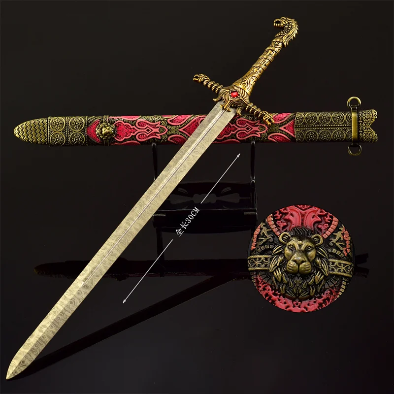 30cm Power Game Film Peripheral Damascus Steel Pattern Oath Keeper Sword Metal Craft Ornament Model Medieval Sword Toy Katana