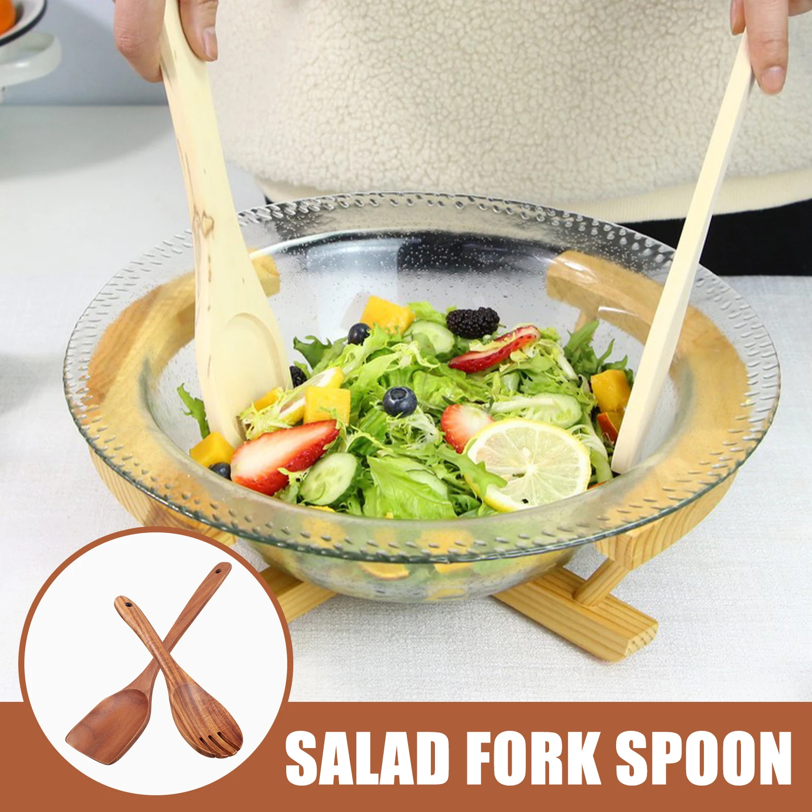 

2Pcs Reusable Wooden Salad Fork Spatula Set Long Handle Rustic Design Kitchen Flatware Safe And Scratch Free 335cmx8cm 26cmx65cm