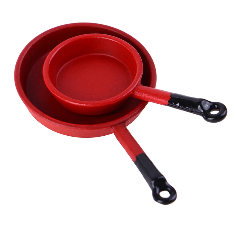 

2Pcs/Set 1:12 Dollhouse Miniature Kitchen Utensil Pan Small Red Alloy Frying Pan Model Accessories Toys