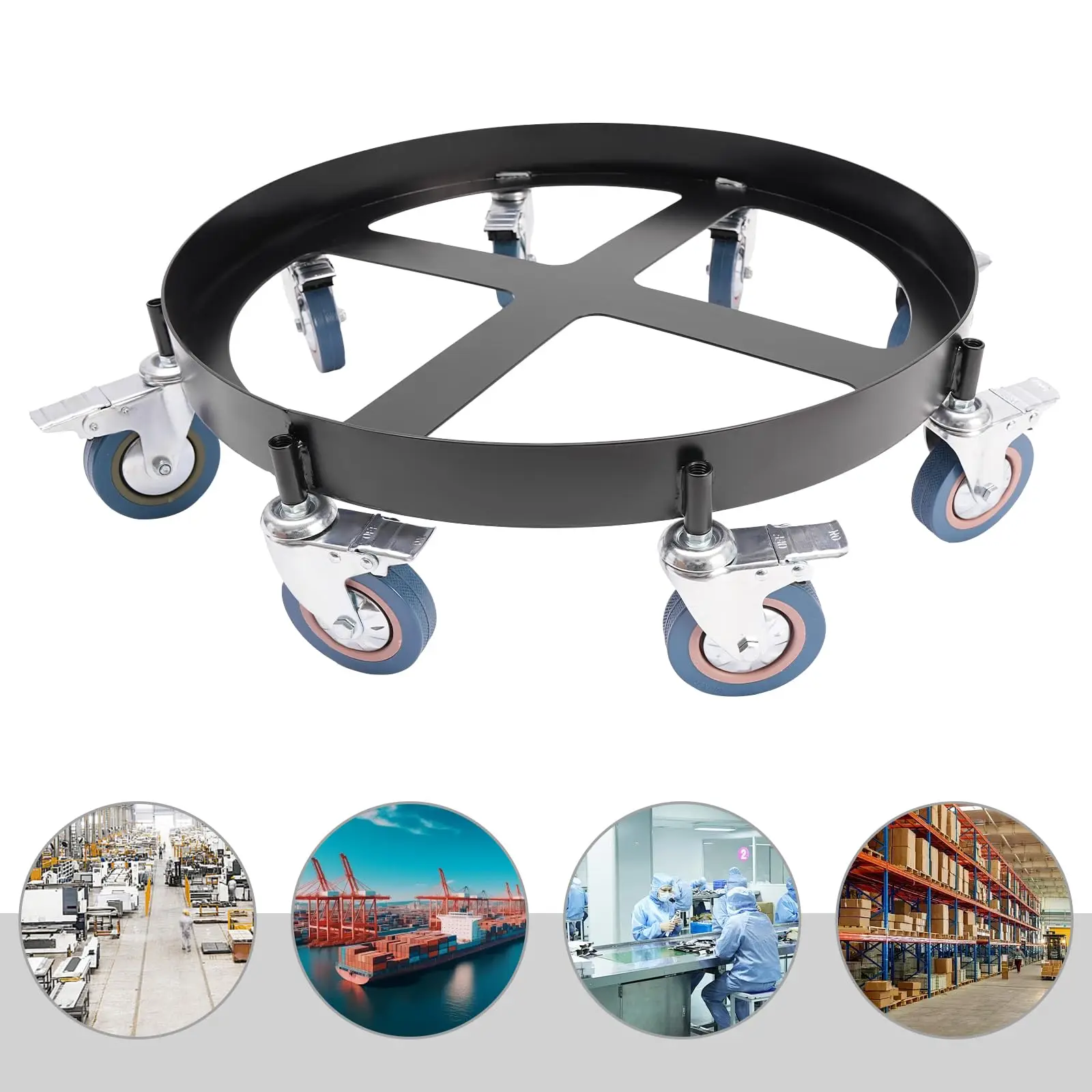 1 ¢ 55 جالون دوللي طبلة شديدة التحمل مع 8 عجلات، سعة تحميل 2000 يلوون، عربة دوللي ذات أسطوانة فولاذية، سلة مهملات مضادة للرصد