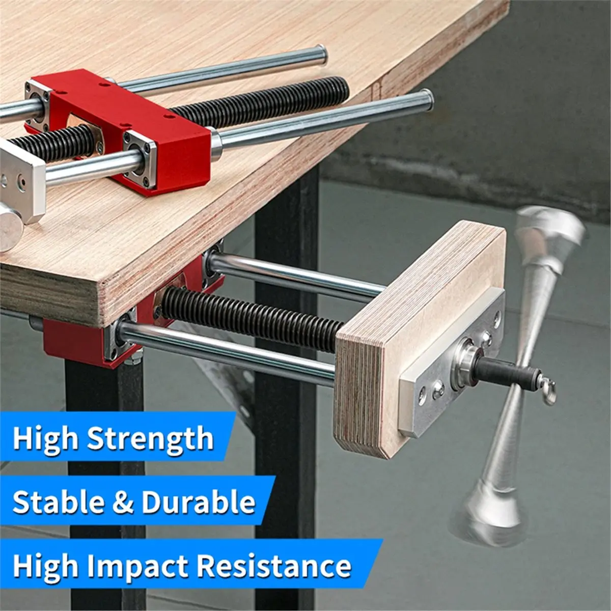 Workbench Front Inertia Vise 4pcs 19mm Bench Dogs Clamp Set with Non-Slip Silicone Pads Woodworking Clamp