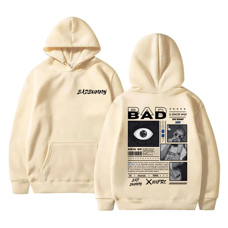 Sudadera con capucha con estampado gráfico de rapero Bad Bunny Album X 100per para hombre y mujer, ropa de calle Vintage de Hip Hop, Jersey informal