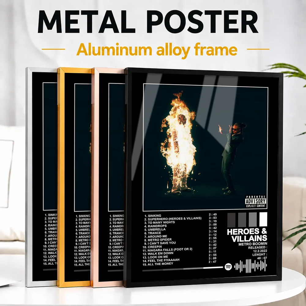 Metro Boomin Framed Metal Poster Personalized Photo High Contrast Stage Style Wall Art For Media Room Thoughtful Musician Gift