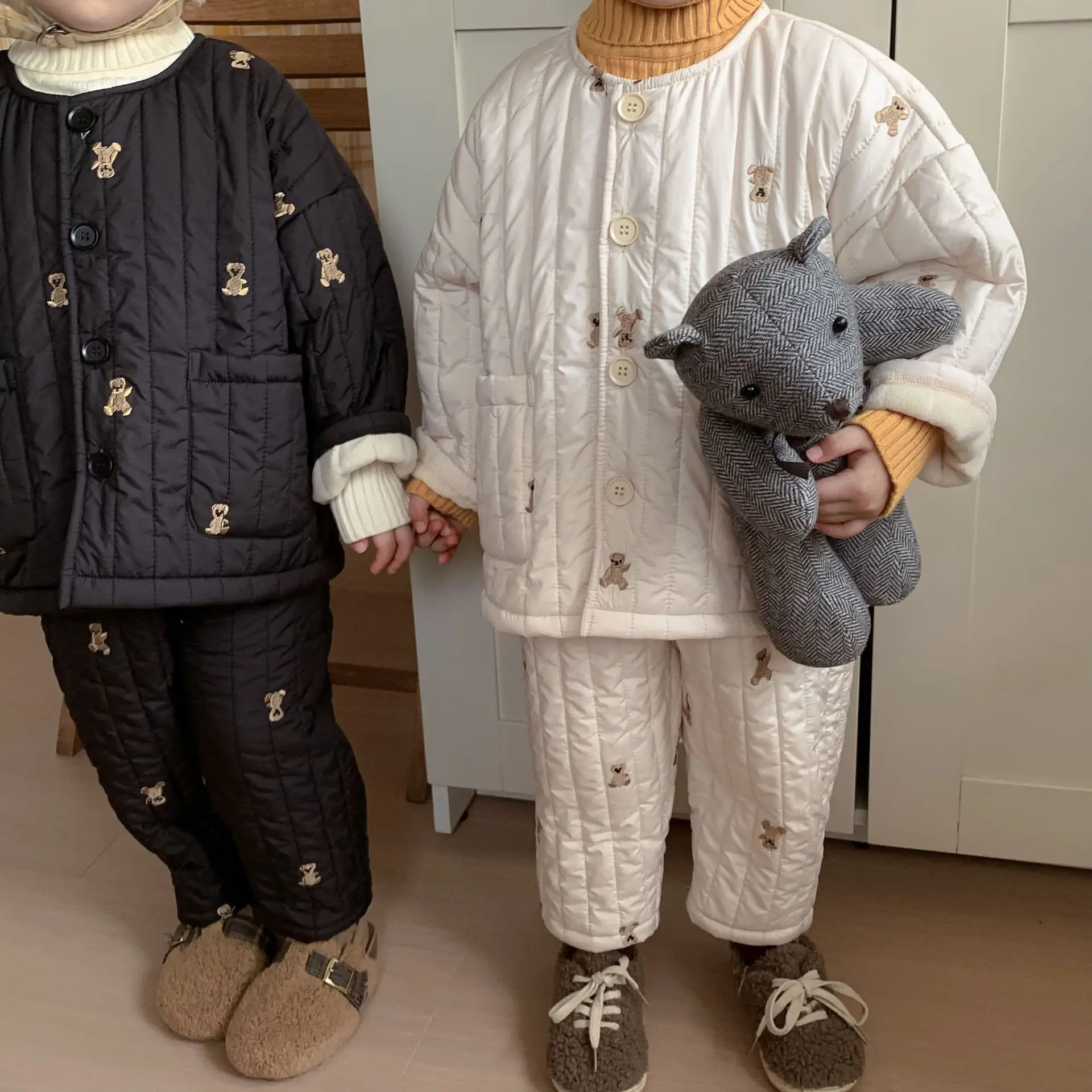 Conjunto de calças e tops de manga comprida infantil, conjuntos de pijama dos desenhos animados, jaqueta de algodão, menino, menina, crianças, fofo,