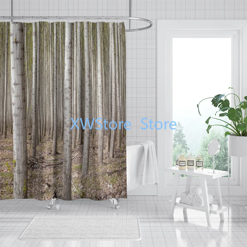

The Beautiful Atmosphere of Autumn Fallen Leaves on A Big Tree Is Enhanced By A Shower Curtain Adding An Artistic Ambiance