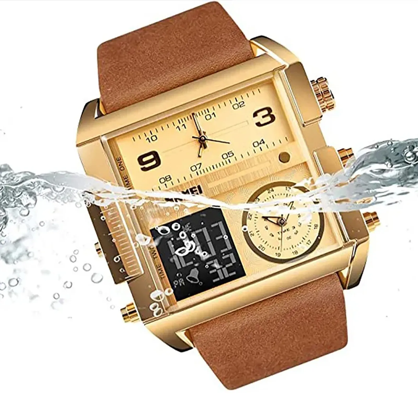 Luxury Man Wristwatch Rectangle Waterproof Luminous Day Week Men Watch Digital Multifunction Men\'s Watches Quartz Reloj