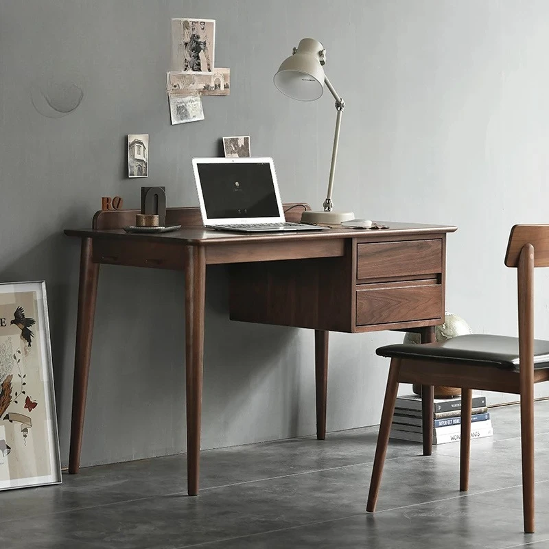 Nordic solid wood desk black walnut writing desk cherry wood computer table Japanese modern simple
