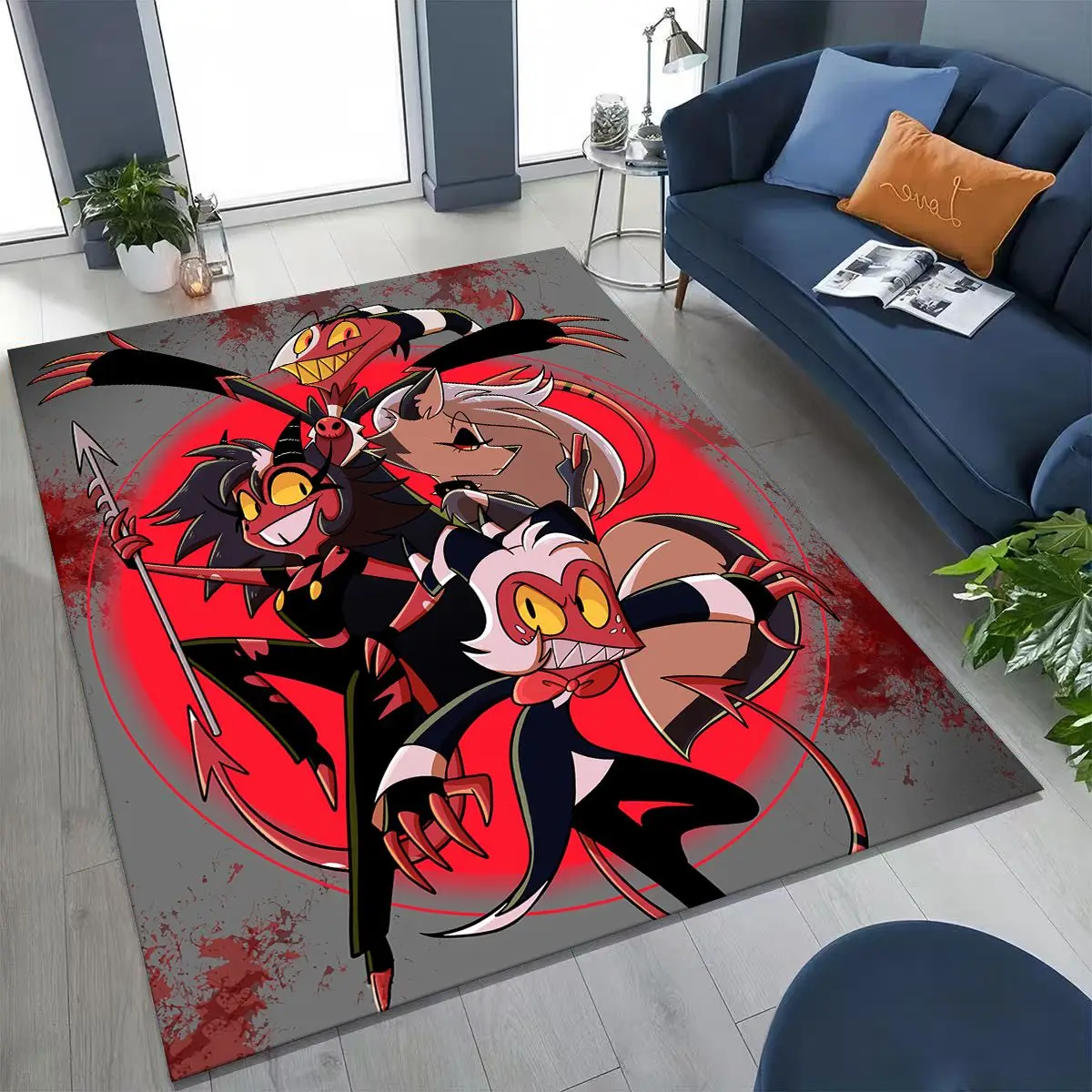 

3D H-Helluva Boss Blitzo H-Hazbin Hotel Cartoon Carpet Rug for Bedroom Living Room Sofa Home Doormat Decor,Non-slip Floor Mat