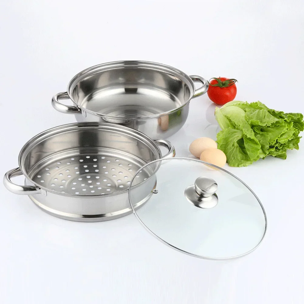 28cm Kitchen Easy Clean Cookware Space Saving Steamer Pot With Handles Stainless Steel Dual Use Home 3 Tier Food Maker Insulated