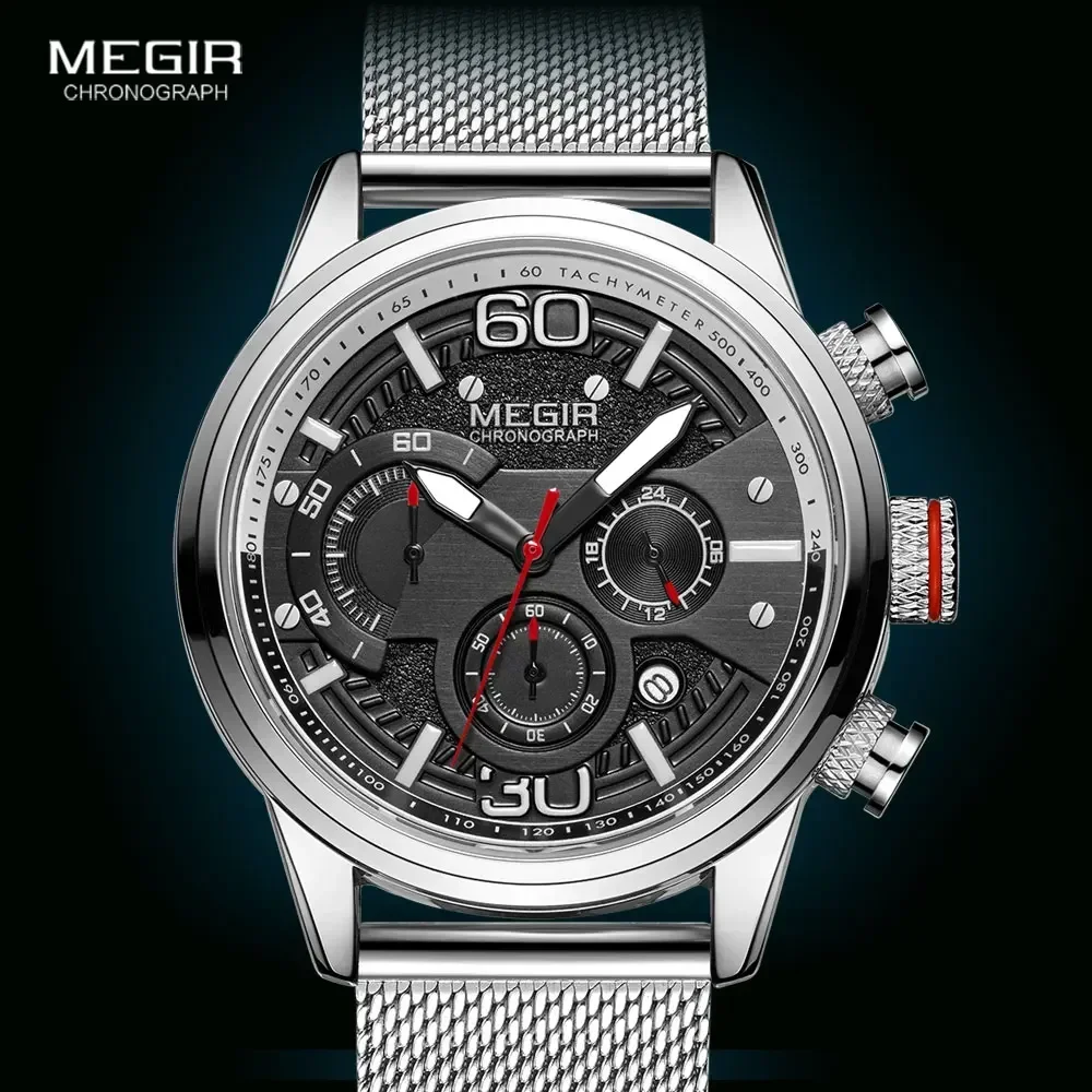 Megir-Montre à quartz étanche pour homme, montre-bracelet de sport militaire, bracelet en maille, marque supérieure, mode de luxe, 2020