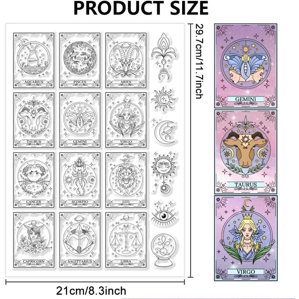 1pc Constellation Clear Stamps Tarot Cards Clear Silicone Stamps Divination Transparent Rubber Seals Stamp for DIY Scrapbooking