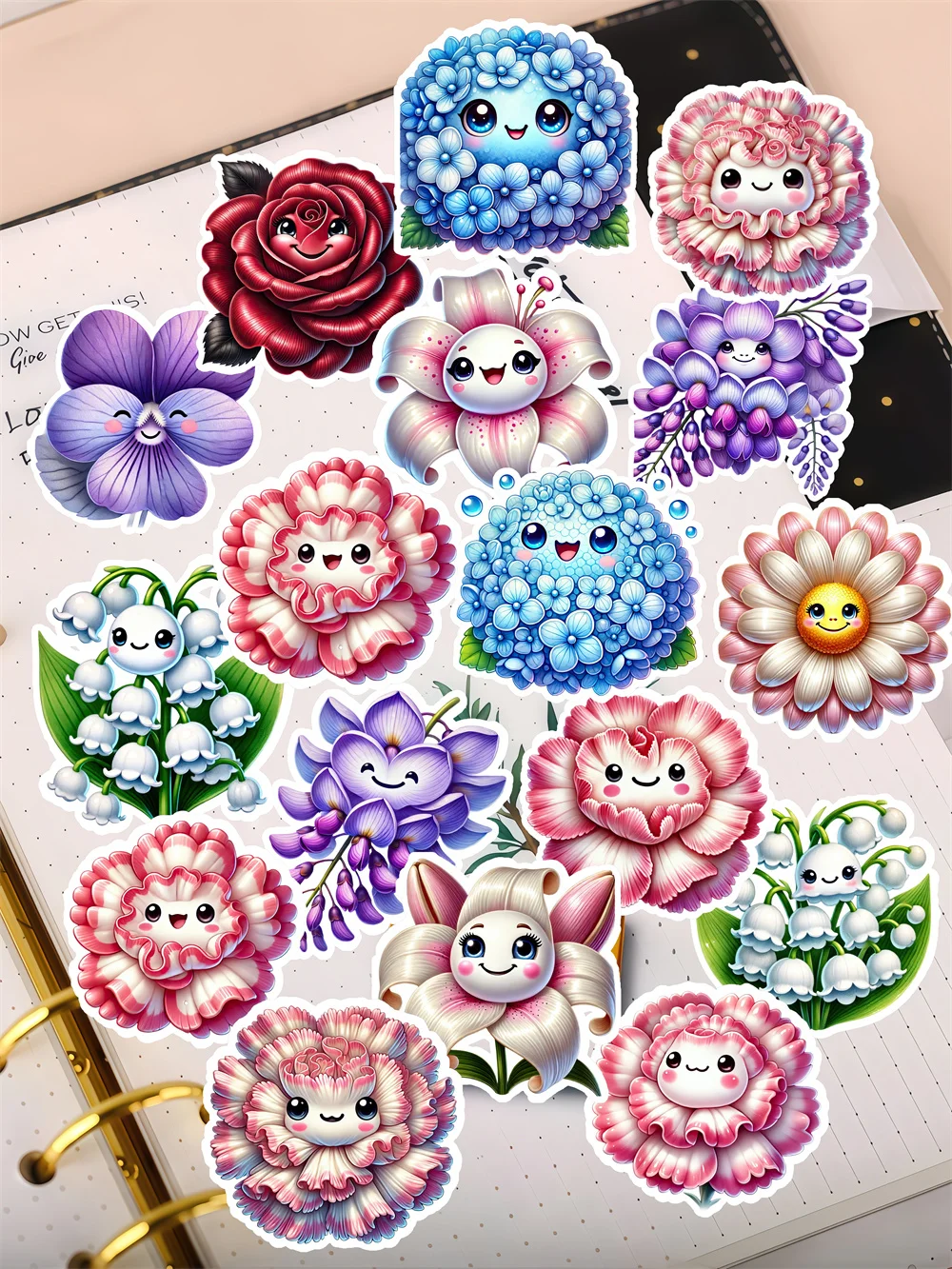 18 Stück niedliche Cartoon-Aufkleber mit lächelnden Blumen, Scrapbooking-Aufkleber, Buchetiketten, dekoratives DIY-Briefpapier für Tagebücher, Flaschen, Laptops – Detail 1
