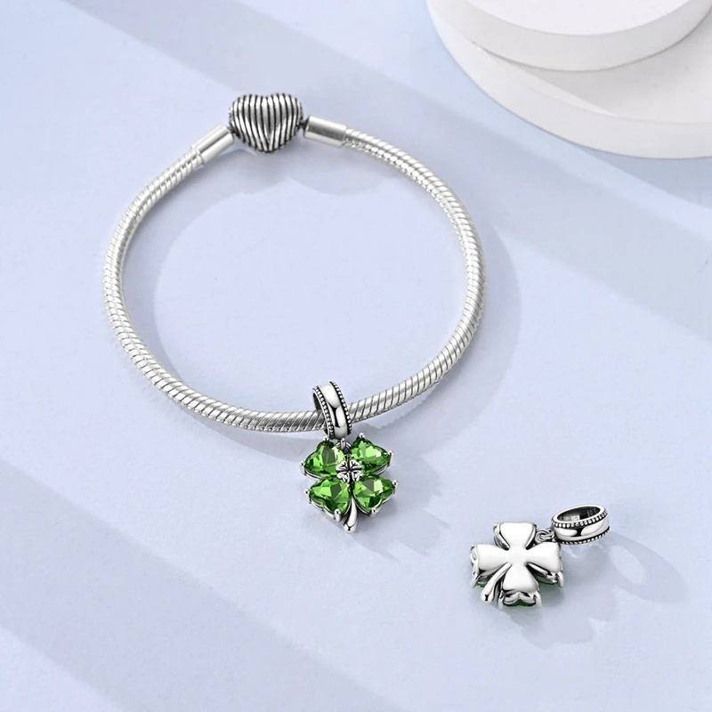 925 Sterling Silber Charms Perle CZ Zirkon Glänzendes Vierblättriges Kleeblatt Anhänger DIY Schmuck Geschenk für Frauen – Detail 4