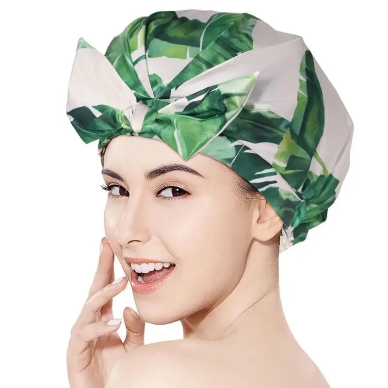 Bow-knot Shower Caps Women Cute Waterproof Bath Hats Face Washing Make-up Moisture Proof Double Layer Head Cover Hair Bonnet New