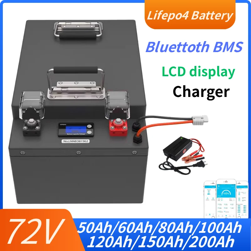 

HYL Batterie Lifepo4 72V50Ah 80Ah 100Ah 120Ah 150Ah 200Ah avec application Bluetooth BMS 8000W pour Scooter moto Tricycle voitur
