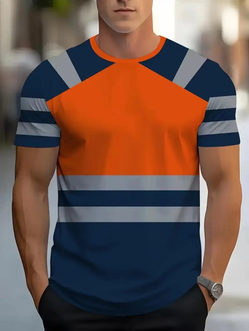 Neues Sicherheitslogo 3D-Druck Schnelltrocknend Atmungsaktives Herren-T-Shirt Outdoor Streetwear Sommer Kurzarm Tägliche Freizeitkleidung – Detail 4