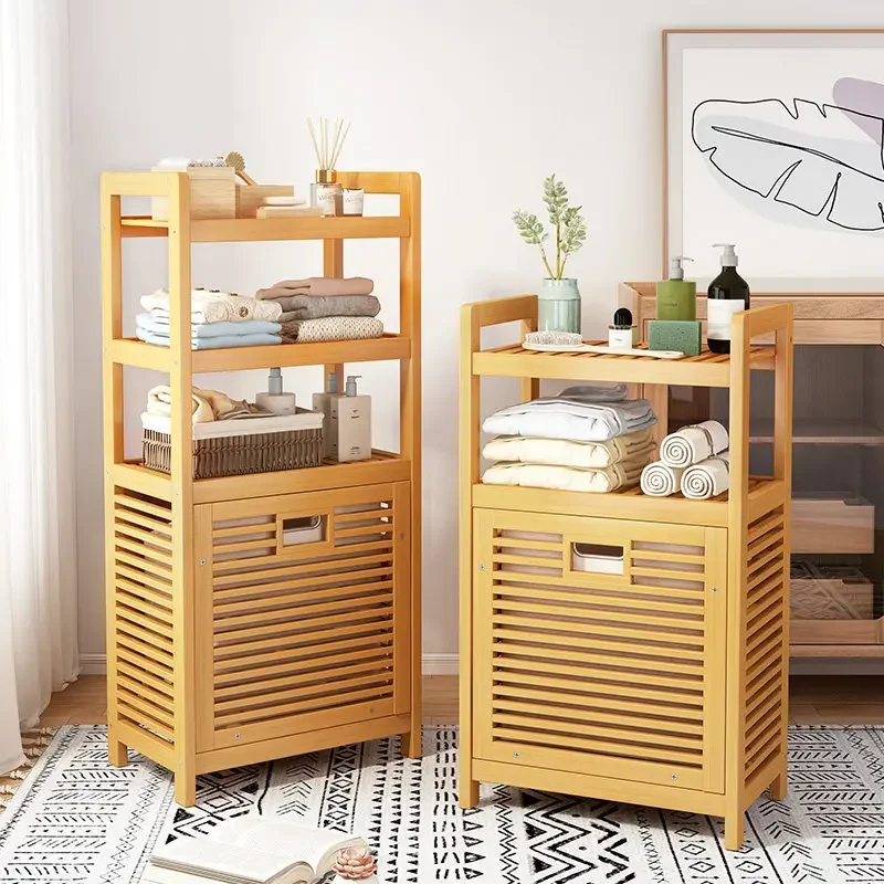 Multi-Tier Bamboo Laundry Hamper with Ventilated Design, Spacious Bathroom & Home Storage Organizer, Natural Floor Standing Rack