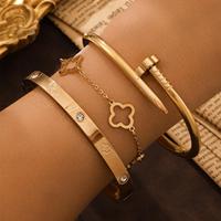 3PCS French Lucky Clover Women's Bracelet Set High Quality Stainless Steel INS Hot Selling Bracelet Charm Feeling Jewelry Gift