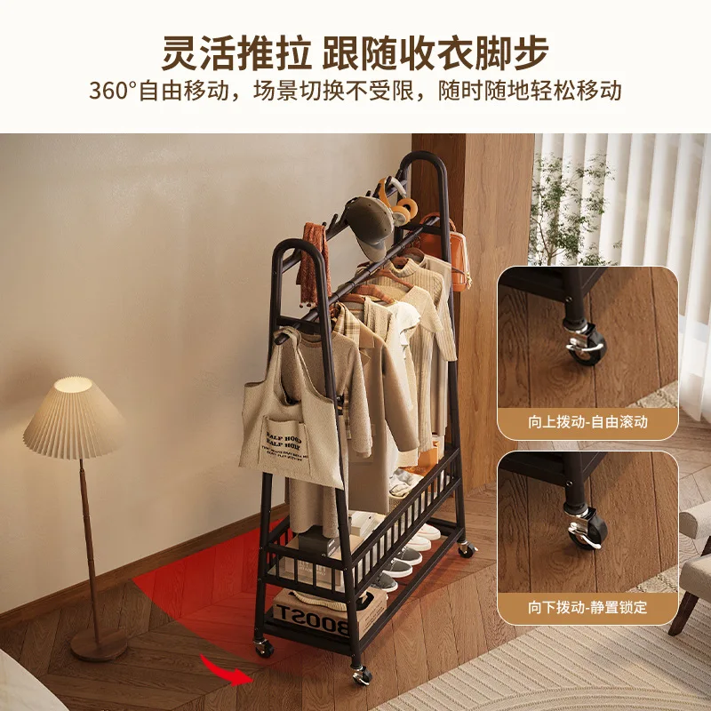 Cabide simples, rack de quarto, cabide móvel interno, rack de armazenamento de roupas de quarto, rack de secagem de ferro forjado para varanda.