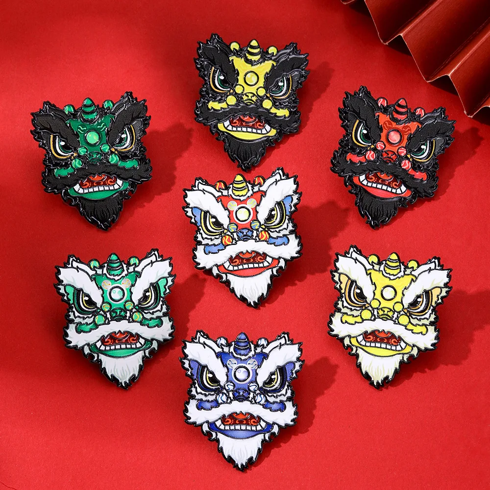 China-Chic Lion Rising Brooch Spring Festival Gift Exquisite Five Tiger General Lion Head Badge Celebration and Wealth Gifts