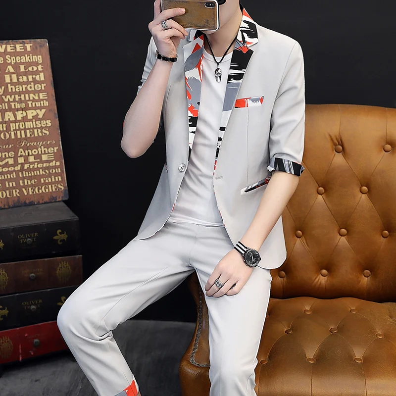 2024 summer Korean slim short sleeve small suit thin casual men British seven-point sleeve mid-sleeve suit suit men