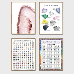 Crystal and Agate Print Crystal & Mineral Identification Chart Poster Natural Science Rocks Wall Art Decoration Canvas Painting