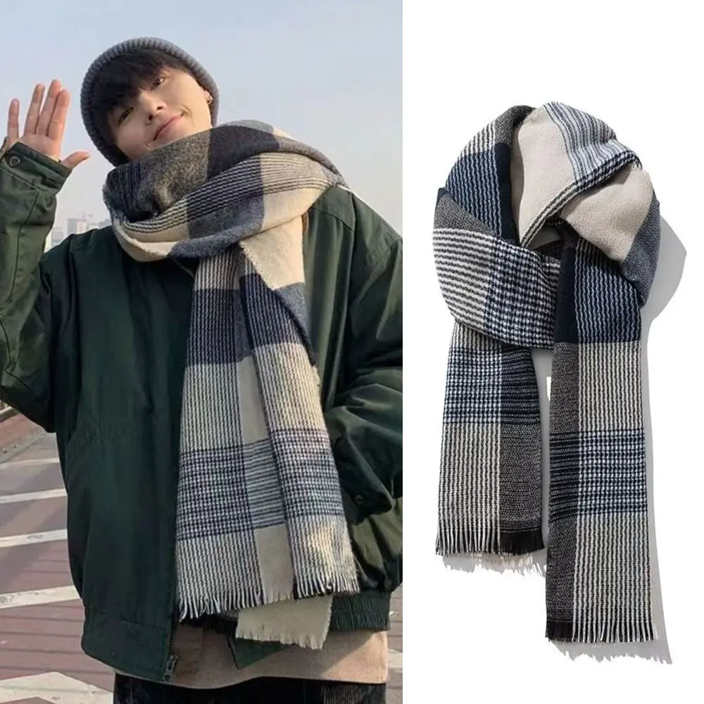 

High Quality Korean Men's Plaid Scarf Thicken Casual Winter Plaid Scarf Warm Long Checkered Scarf Gifts