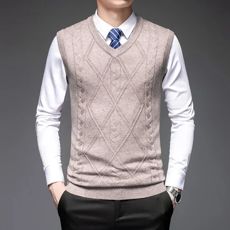 Gilet en laine haut de gamme 2026 pour homme – Pull sans manches décontracté et élégant à col en V –