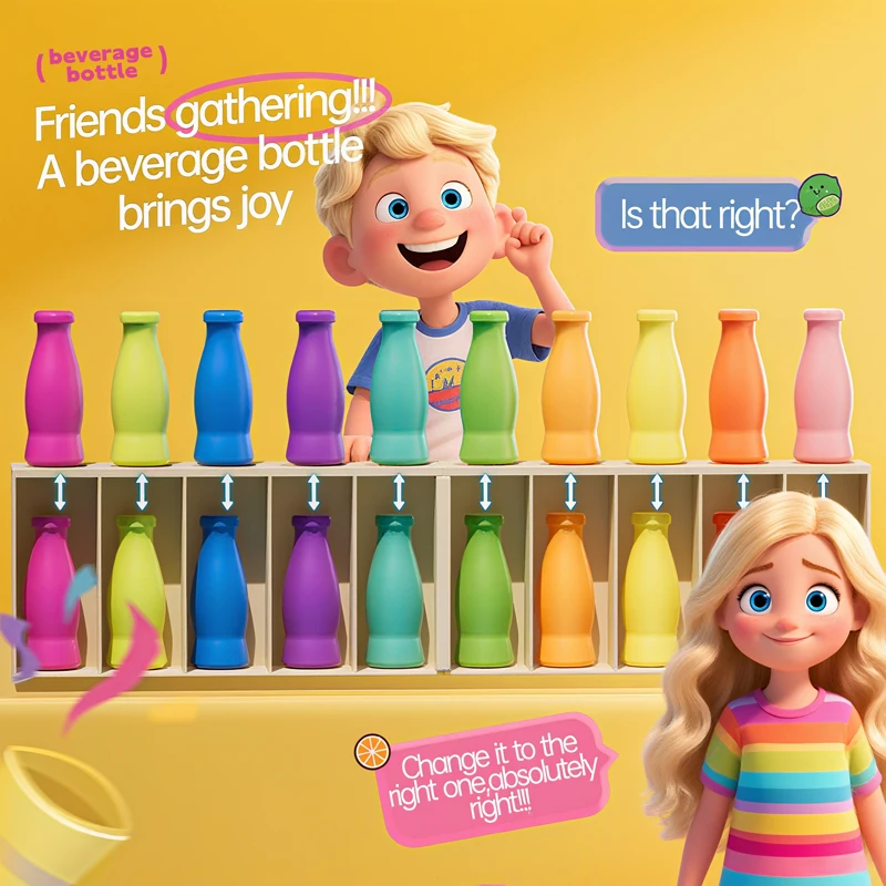 Hölzernes Farbklassifizierungsspiel, sensorisches Lernspielzeug, Montessori, Ratet mal die Farbe der Flasche, interaktive Eltern-Kind-Spiele