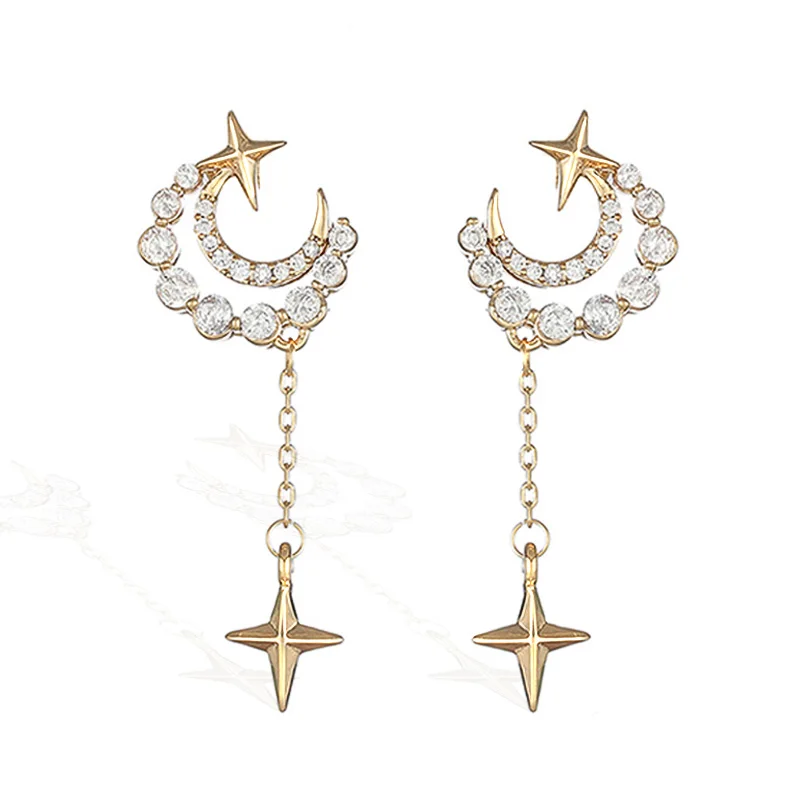 

Huitan New Moon and Star Earrings for Women Exquisite Tassel Earrings Engagement Party Daily Wear Statement Jewelry Drop Ship