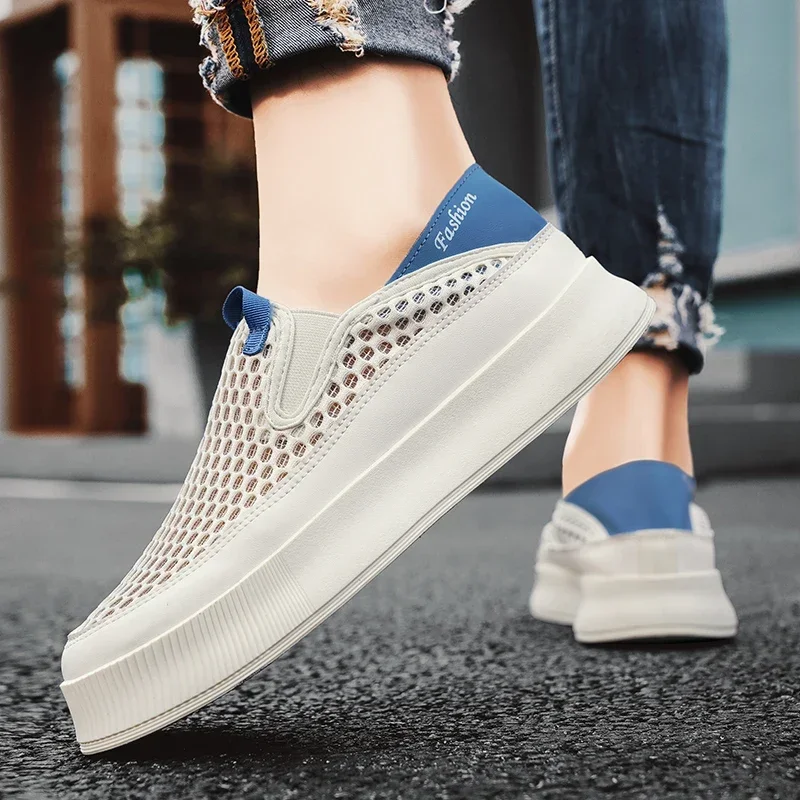 

Сетчатая обувь, новинка 2025, летняя дышащая мужская обувь с полой сеткой для спорта и отдыха на мягкой подошве, модная обувь для ленивых в один шаг