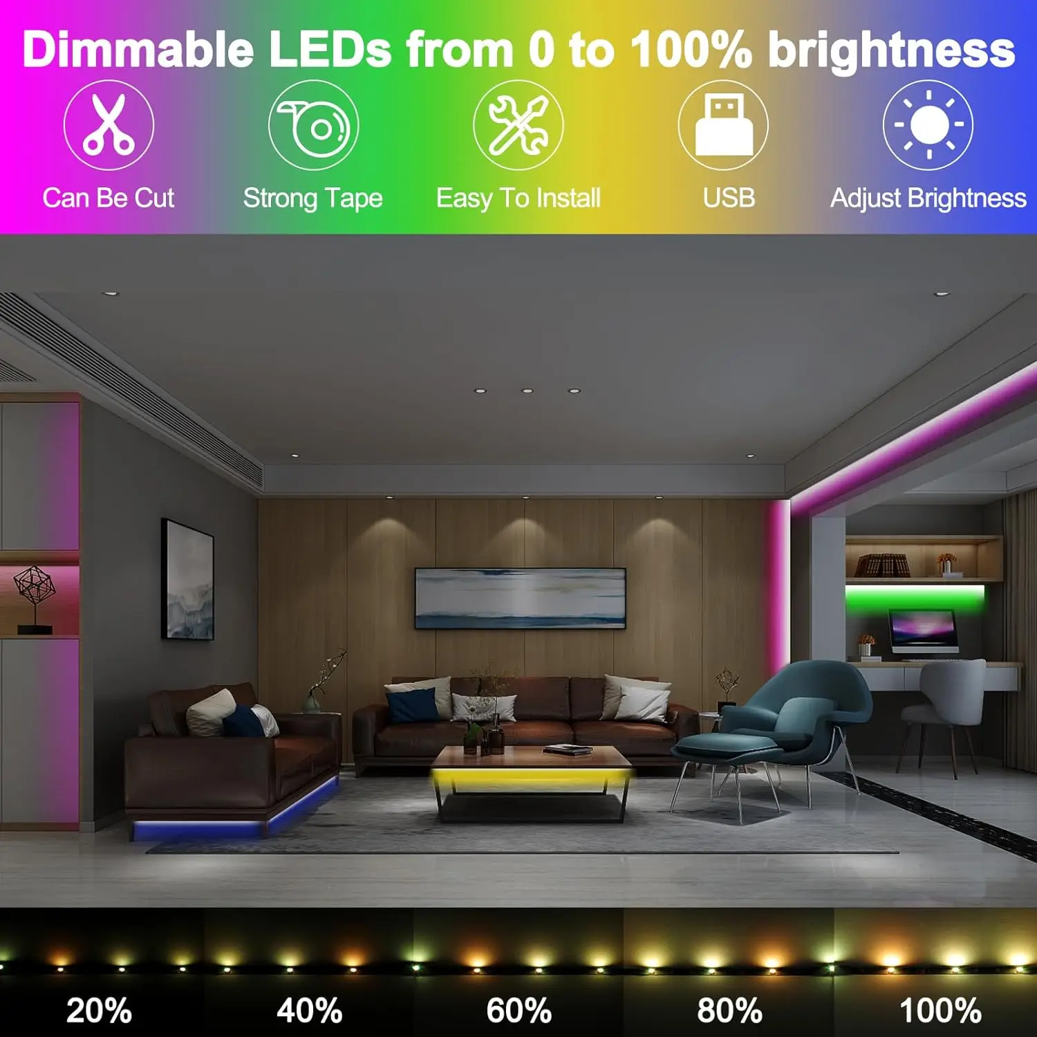 LED Strip Light RGB 1/2/3/4/5M USB 2835SMD Flexible Lamp Tape With Remote Control For TV Backlight Home Party Decoration