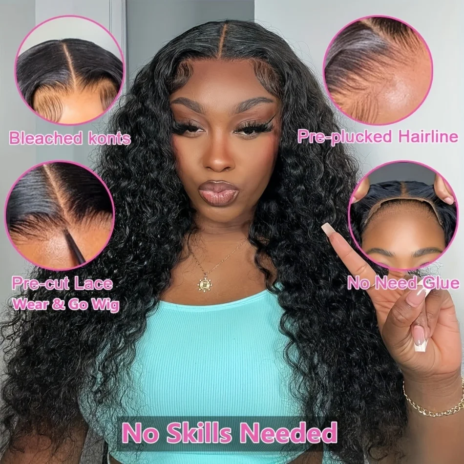 Glueless Wig Human Hair Ready To Wear Water Wave Lace Front Wig 4x4 5x5 Lace Closure Black Wig Curly HD Lace Frontal Human Hair