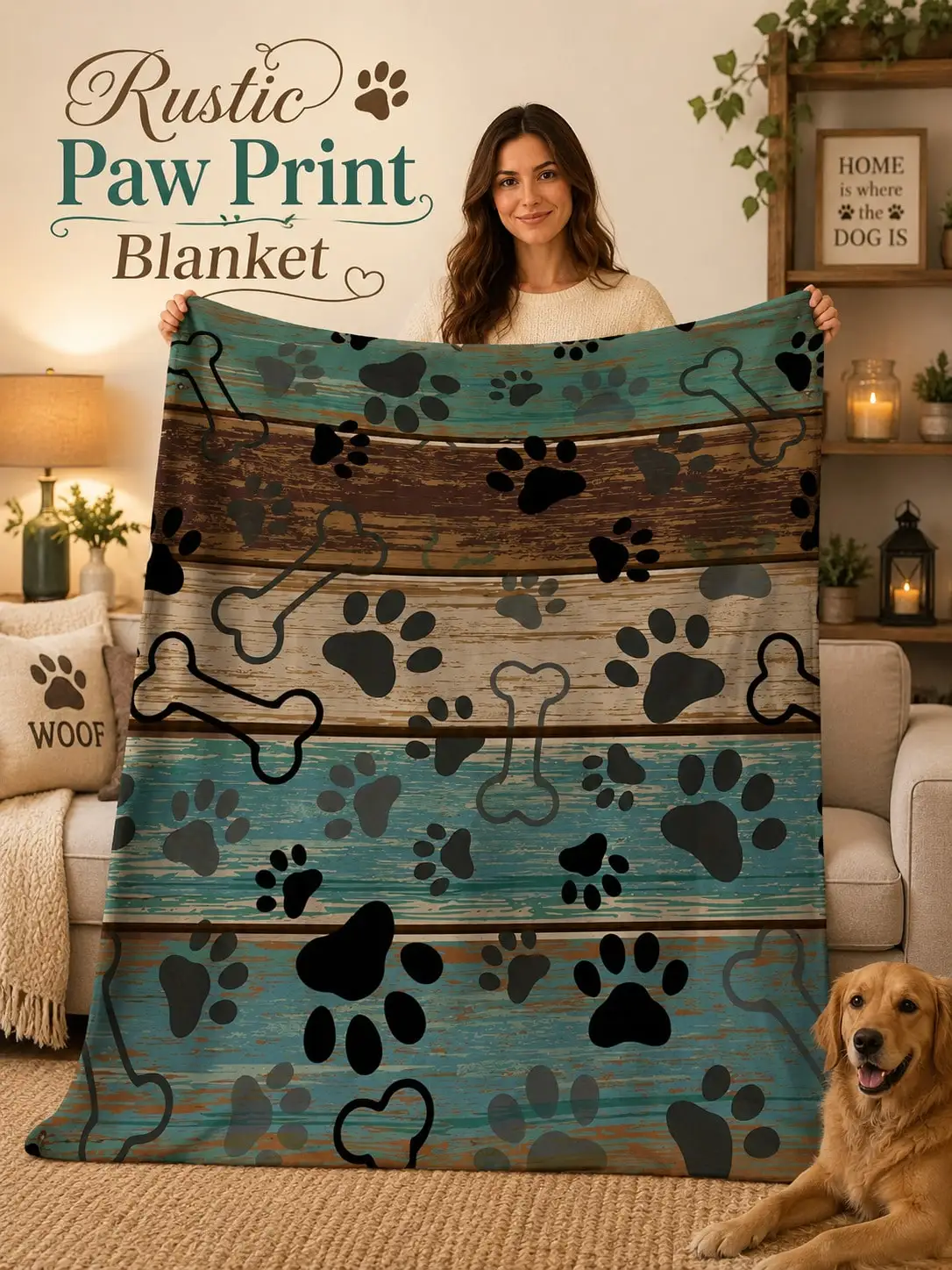 Country-Style Dog Paw Prints Flannel Blankets & Throws Sofa Towel Soft Comfortable Throws Blankets Birthday Gifts Family Holiday Daily Couple Party Anniversary Wedding Souvenir Halloween Christmas Graduation Season Thanksgiving Bed Sofa