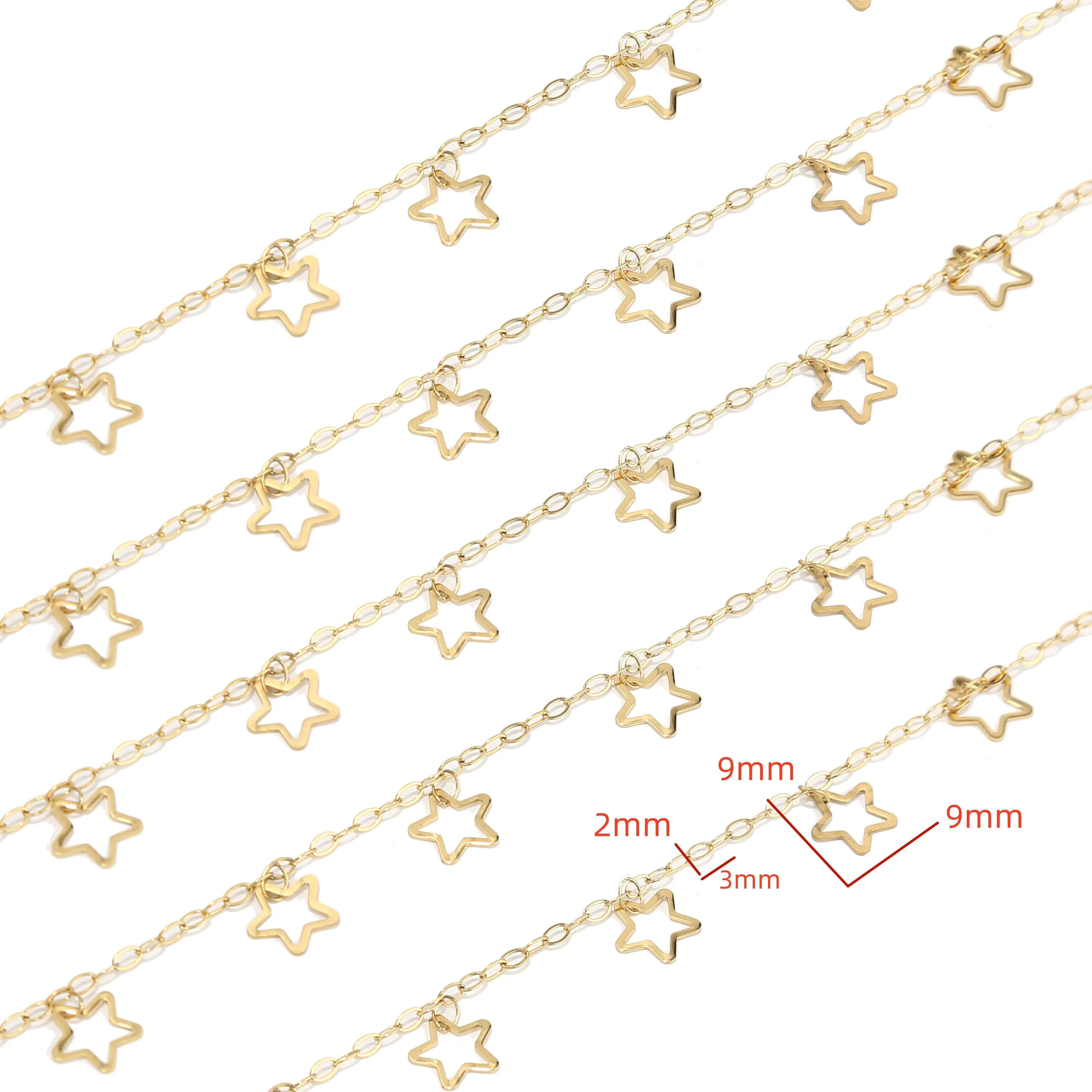 1Meter/2Meters Stainless Steel Hollowout Star Link Chain Dangle Charm Chains for Necklace Anklet Jewelry Making DIY Waterproof