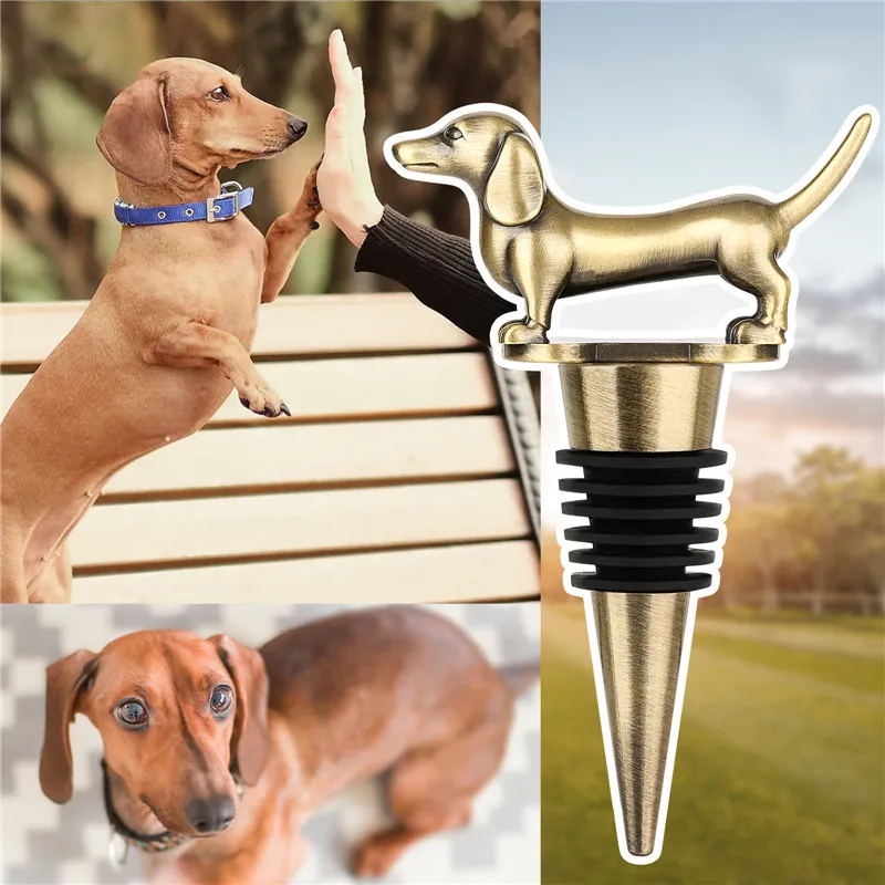 Niedlicher Dackel Weins topper Wurst Hund Metall flaschen verschlüsse Champagner Sparer für Hochzeits feier Geschenk für Freunde – Detail 3