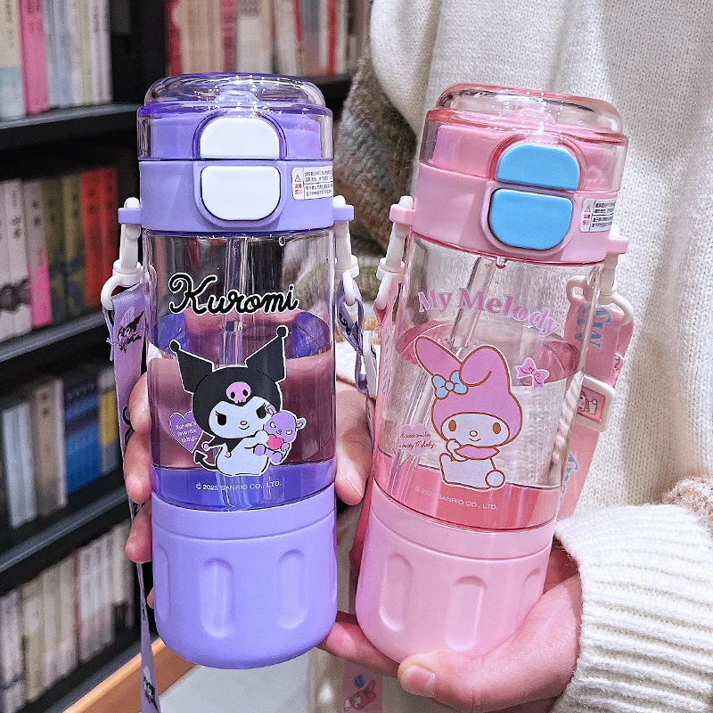 

Sanrio Cartoon Kuromi Children water cups beautiful girls with straws portable plastic cups students special water cups Kawaii