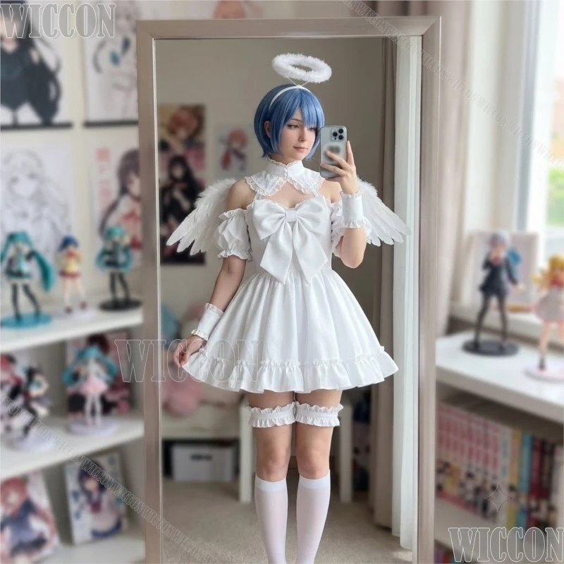 Costume de cosplay Re 0 Ram Rem Relax Time, pyjama, robe blanche douce, personnage ange Hajimeru Isekai, Halloween, Noël, événement de carnaval