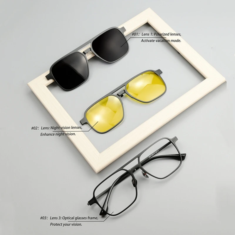 KOCOLIOR Magnetic Clip on Glasses Women Driving Polarised Polygonal Optical Myopia Eyewear Men Custom Prescription Glasses Frame