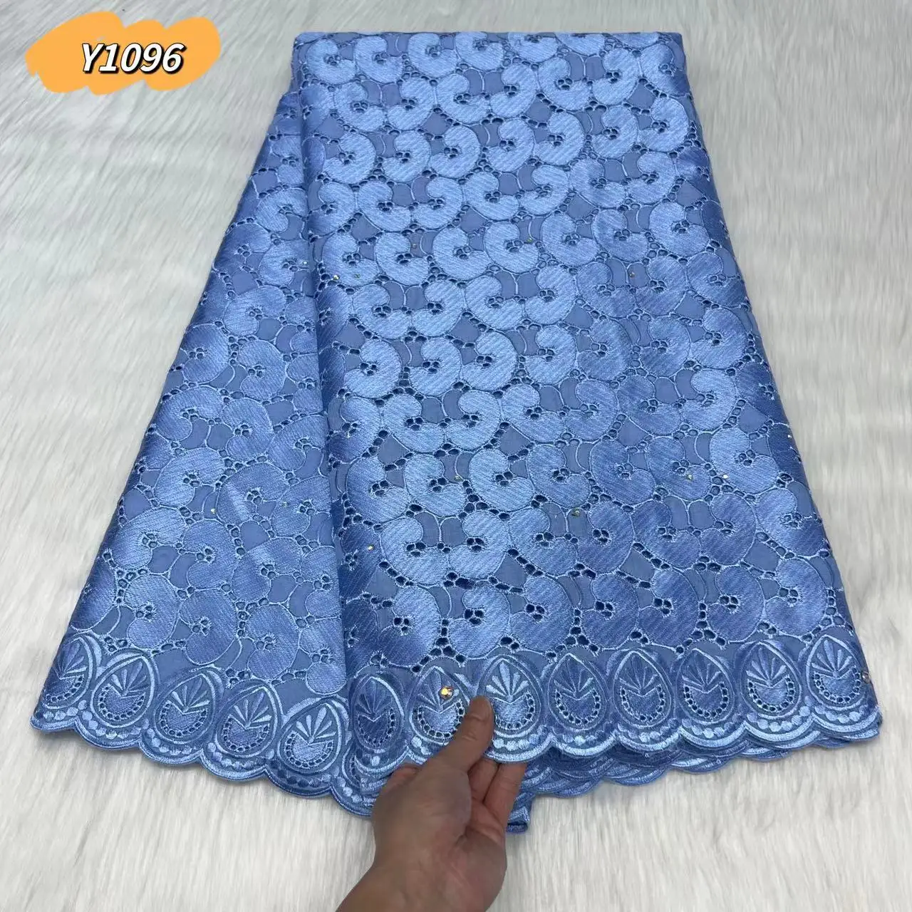 2023 Peach French Swiss Voile 100% Cotton Lace Fabric High Quality Embroidery 5yards African Net Lace With Stones For Wedding