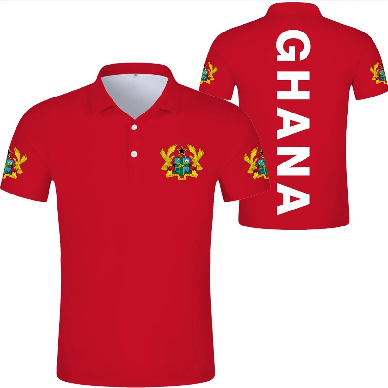 Gha العلم طباعة قميص بولو للرجال ، غا ، الشعار الوطني ، خريطة ، ملابس جرافيك ، جمهورية ، كلية ، أفريقيا ، عارضة ، رياضة ، ملابس الشارع