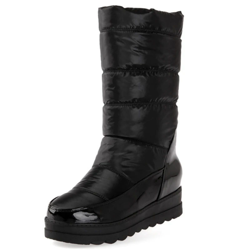 White Women's Winter Snow Boots 2024 Black Red Warm Fur Plush Mid-calf Boot Wedge Low Heels Fashion Long Shoes Girls Waterproof - view 6