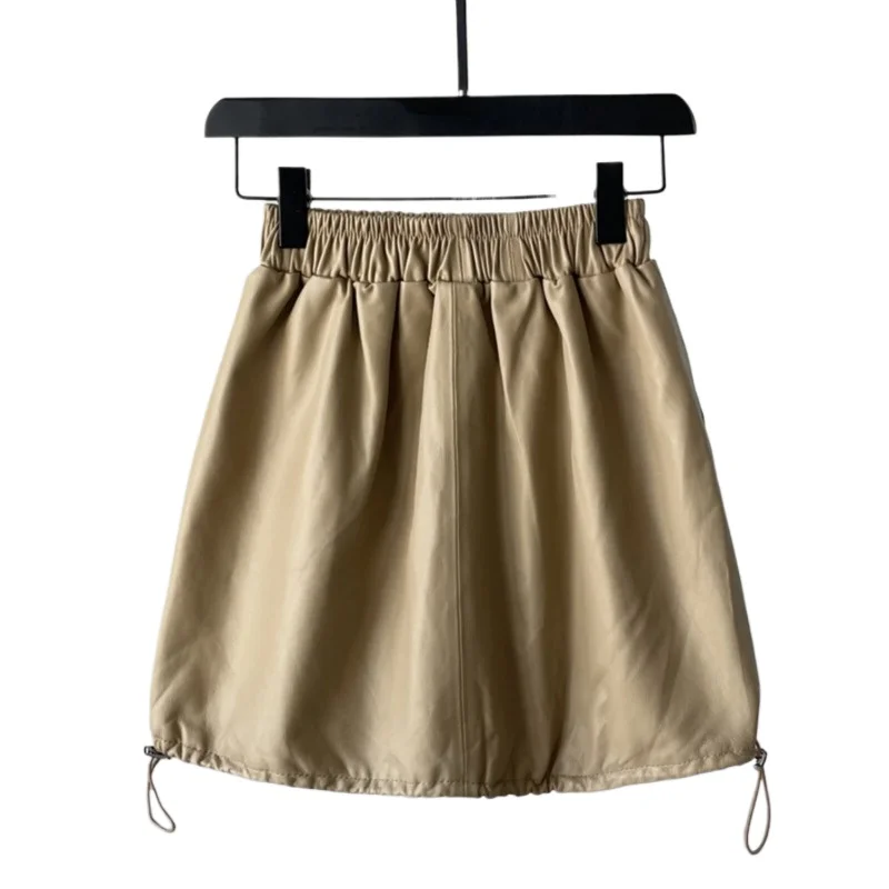 TAJIYANE Real Leather Skirt Sheepskin Bodycon Skirts for Woman Short Skirt Slim-fit Elastic Waist Mini Skirt Drawstring A라인 스커트